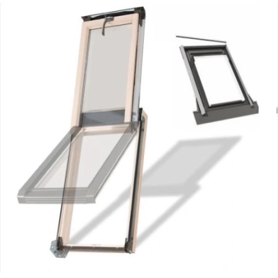 OKPOL Drewniane okno wyłazowe trzyszybowe ISWX I22 do pomieszczeń użytkowych + kołnierz uniwersalny H9